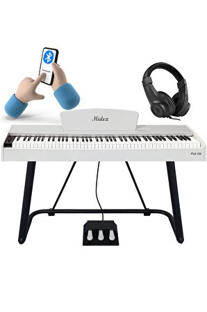 Midex PLX-125WH Taşınabilir Dijital Piyano Tuş Hassasiyetli 88 Tuş Bluetooth (Stand ve Kulaklık İle)